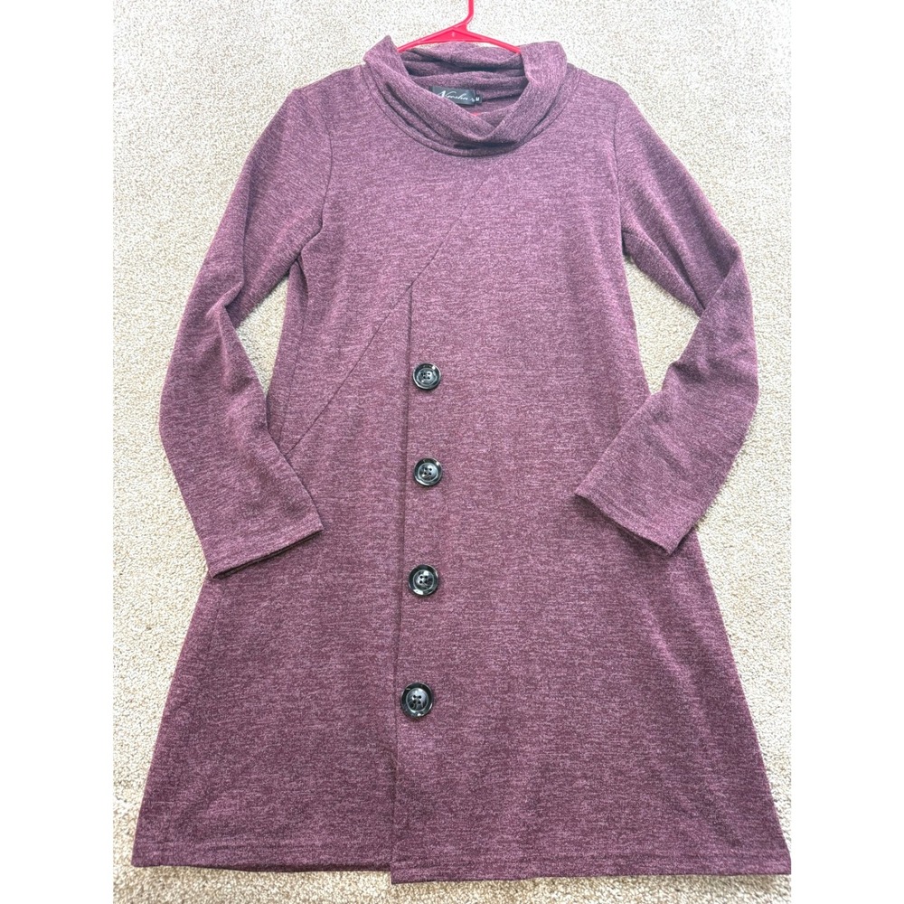 Neesha Womens Cowl Neck Asymmetrical Button Tunic Dress Burgundy Heathered Med M